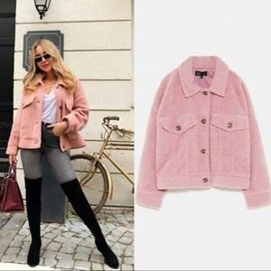 Zara pink Teddy coat faux shearling coat jacket